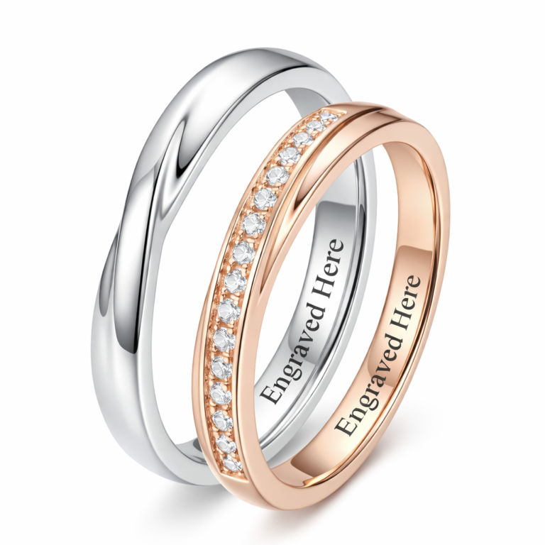 Sterling Silver Two-tone Round Cut Laboratory Diamonds Custom Couple Rings