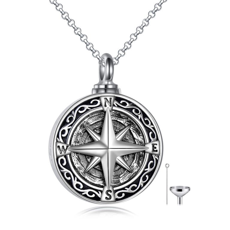 Sterling Silver Vintage Compass Urn Necklace for Ashes