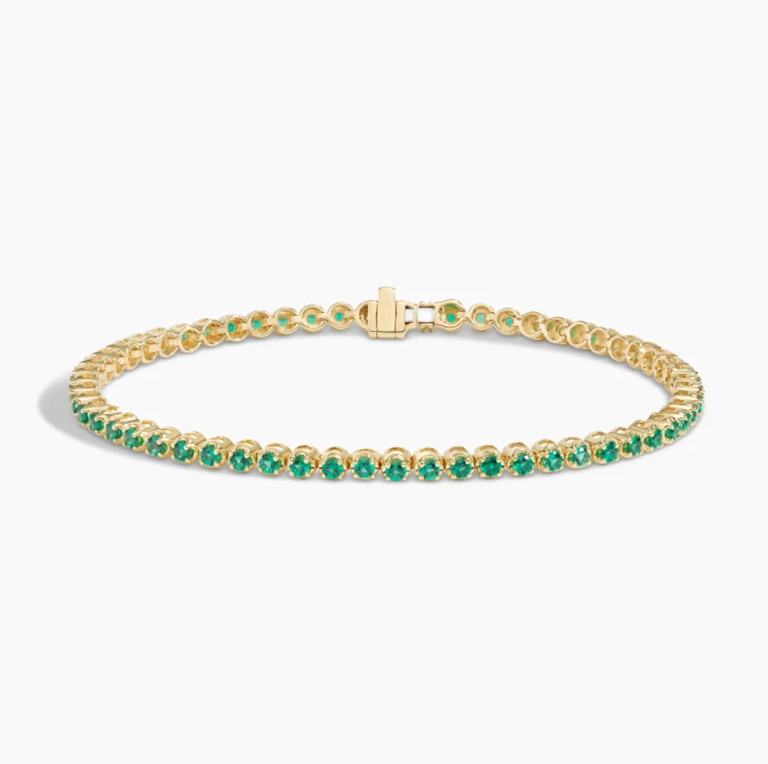 Sterling Silver with Yellow Gold Plated Artificial Emerald Couple Tennis Chain Bracelet