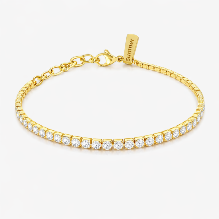Sterling Silver with Yellow Gold Plated Moissanite Personalized Engraving Tennis Bracelet