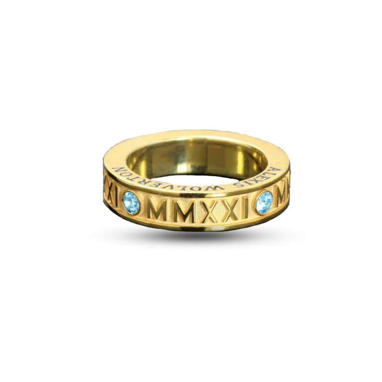 Sterling Silver with Yellow Gold Plated Personalized Engraving Roman Numerals Ring