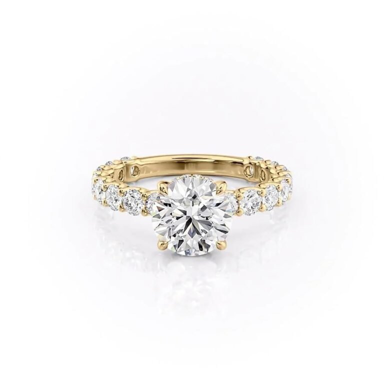Sterling Silver with Yellow Gold Plated Round Moissanite Ring
