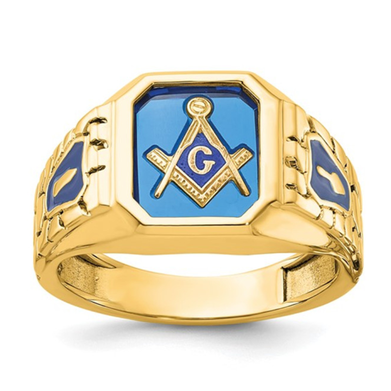 Sterling Silver with Yellow Gold Plated Spinel Freemason Signet Ring for Men