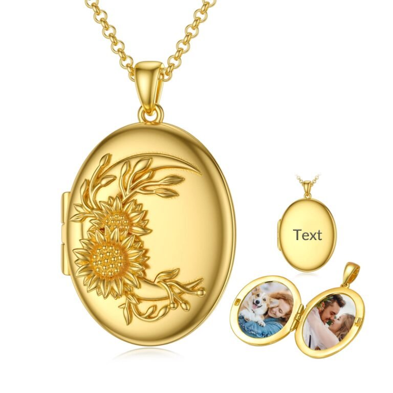 Sterling Silver with Yellow Gold Plated Sunflower Round Personalized Engraving Photo