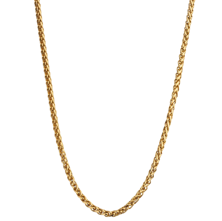 Sterling Silver with Yellow Gold Plated Wheat Chain Necklace for Men 5mm