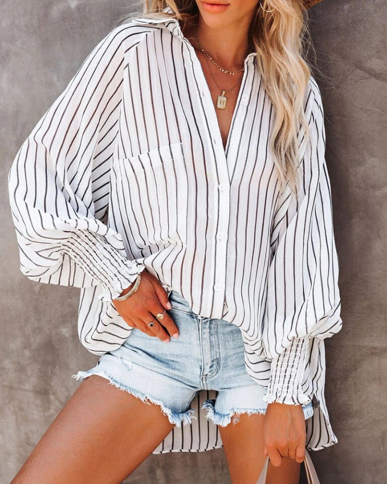 Zeagoo Zeagoo Button Up Shirt Long Sleeve Lapel Striped Casual Oversized Top